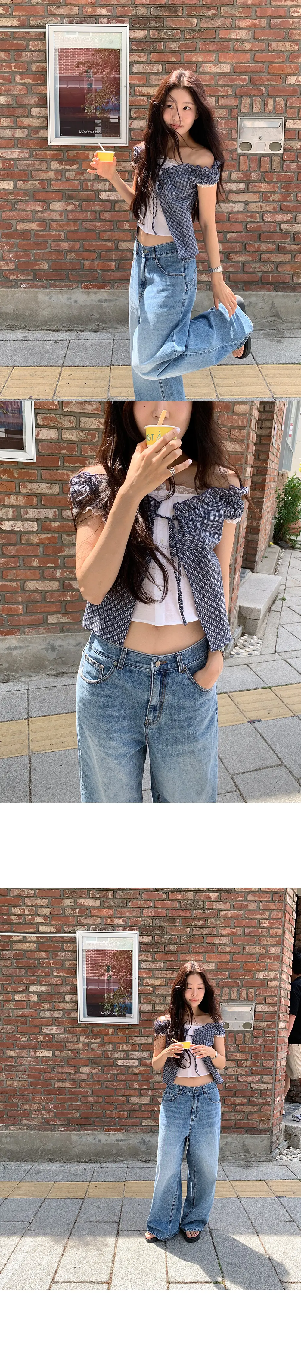 한국인기 홀터넥 슬리브리스 체크 셔츠 가디건 세트 상세 이미지 7
