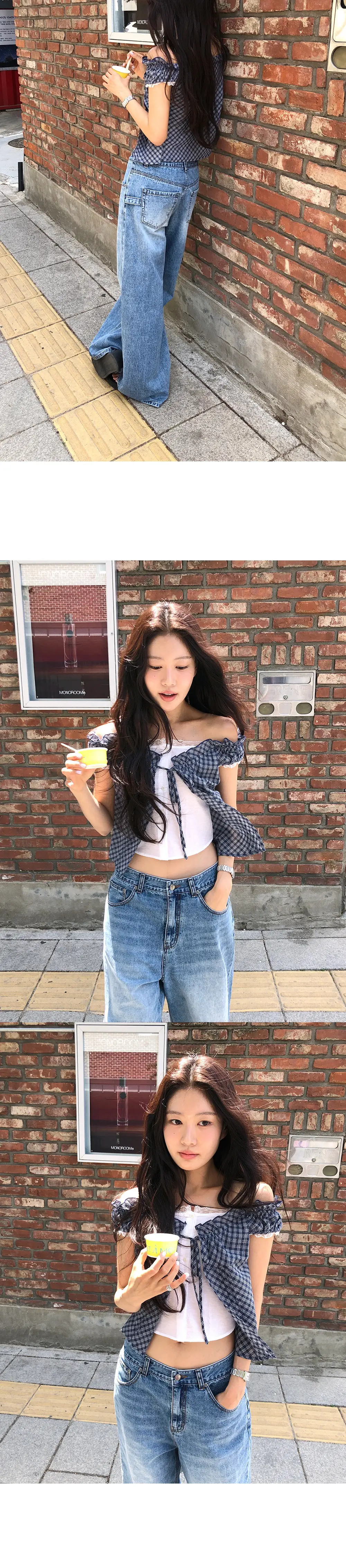 한국인기 홀터넥 슬리브리스 체크 셔츠 가디건 세트 상세 이미지 8