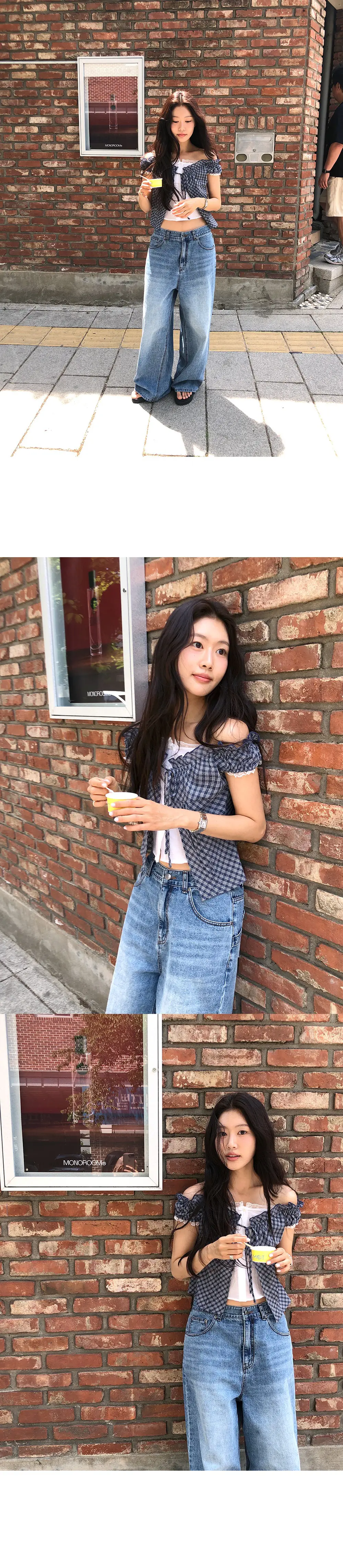 한국인기 홀터넥 슬리브리스 체크 셔츠 가디건 세트 상세 이미지 11