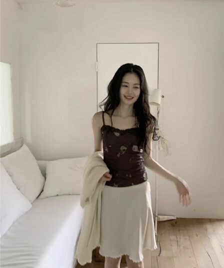 chic 새틴 레이스 측면 미니 반신 스커트