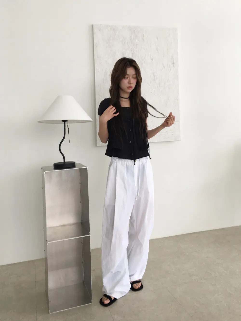 끈 디테일 레이어드 루즈 반소매 블라우스 상세 이미지 30