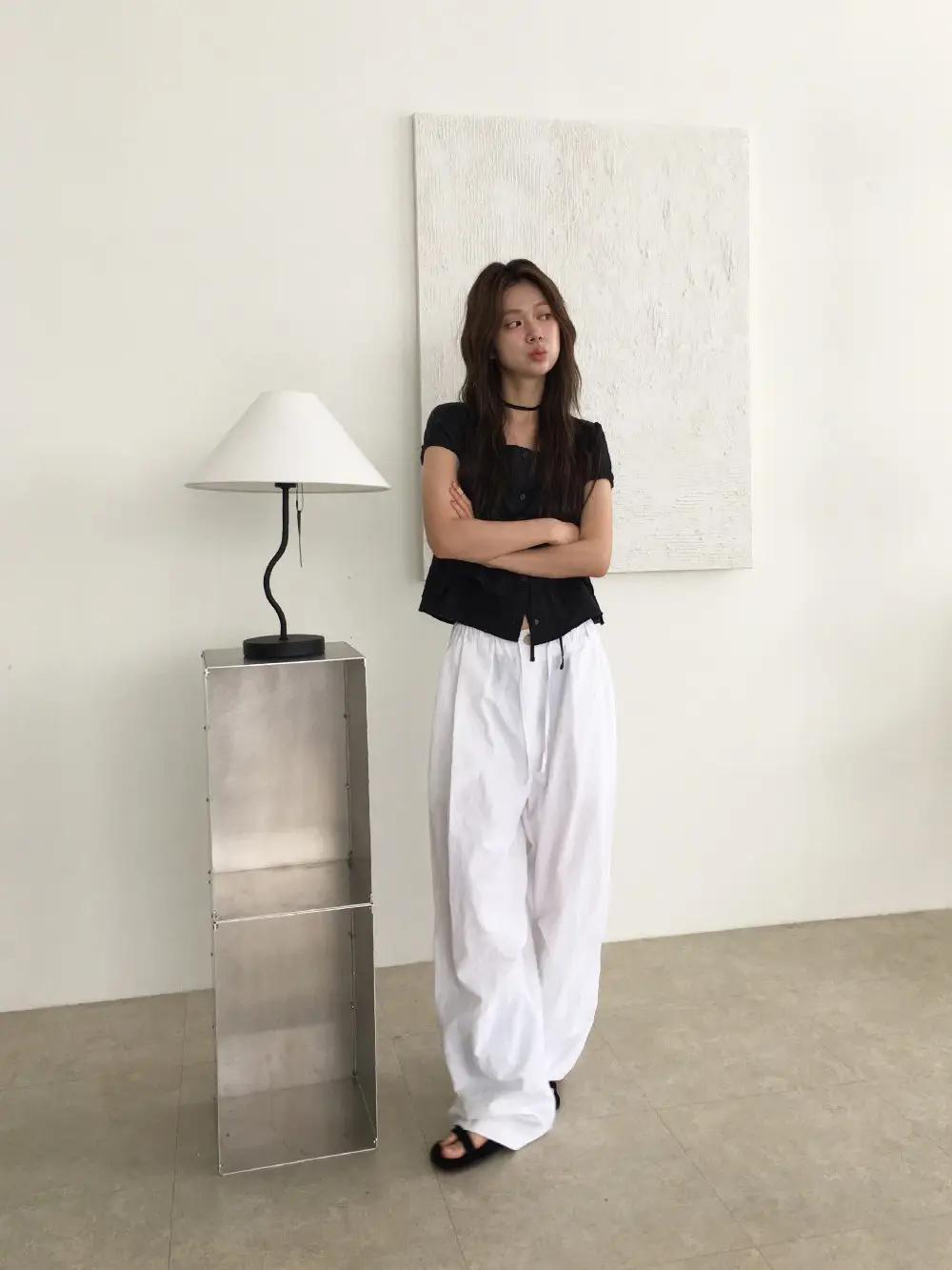 끈 디테일 레이어드 루즈 반소매 블라우스 상세 이미지 31