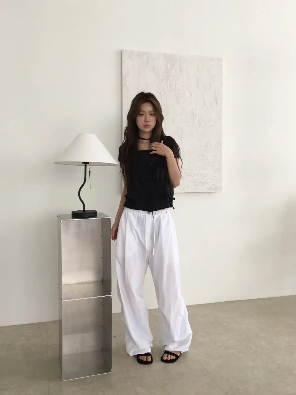 끈 디테일 레이어드 루즈 반소매 블라우스 상세 이미지 32