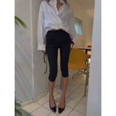 批发<b class='q'>韩国</b>2026春夏季新款黑色弹力七分裤女抽绳屁帘修身<b class='q'>打底裤</b>休闲裤