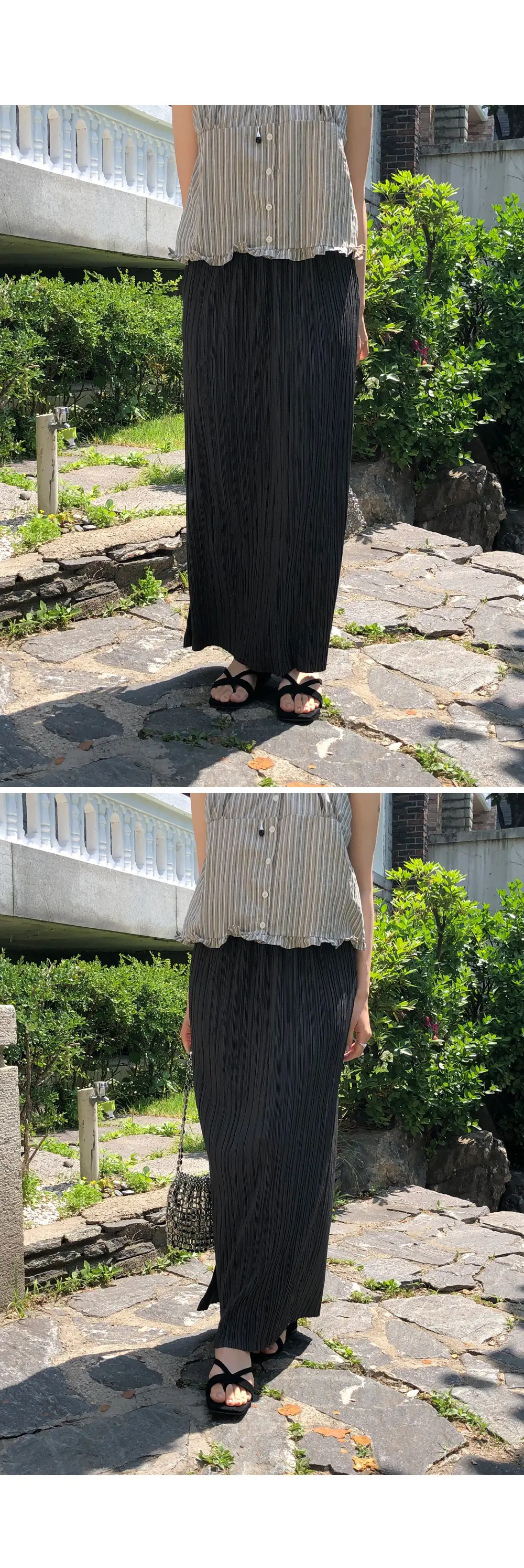 빈티지 스트라이프 오프숄더 러플 퍼프소매 셔츠 상세 이미지 6