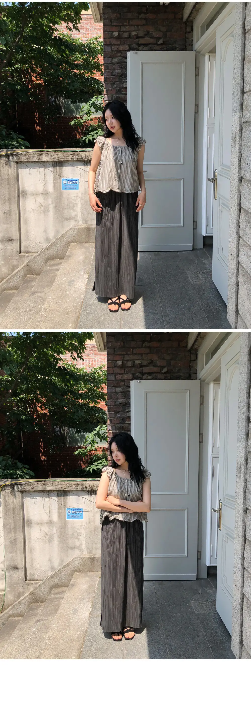 빈티지 스트라이프 오프숄더 러플 퍼프소매 셔츠 상세 이미지 16