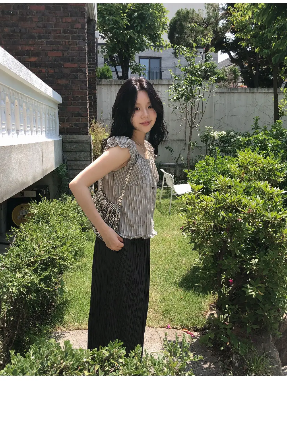 빈티지 스트라이프 오프숄더 러플 퍼프소매 셔츠 상세 이미지 22