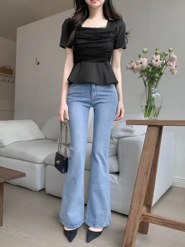 프렌치 스타일 망사 매쉬 스퀘어넥 퍼프소매 블라우스 상세 이미지 21