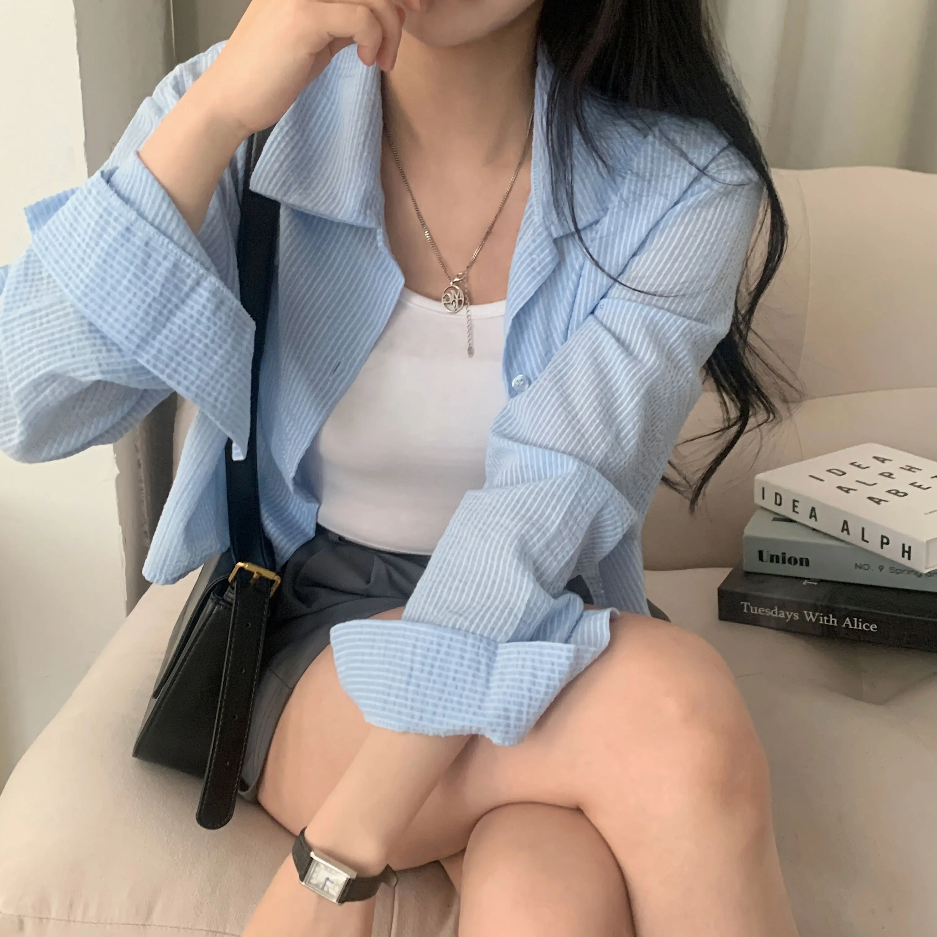 스트라이프 긴소매 셔츠 상세 이미지 13