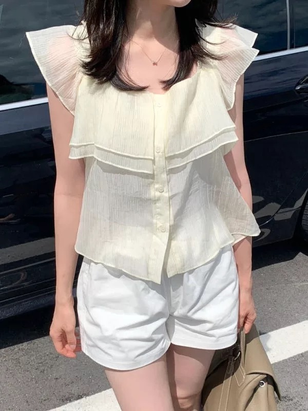 chic 한국 스타일 마이크로 ~을 통해 슬립 싱글 줄 버튼 셔츠