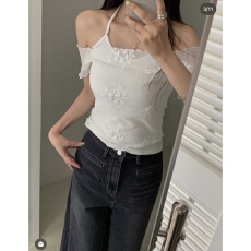 批发有货 chic 甜美百搭修身刺绣<b class='q'>花朵</b>套装 两件套