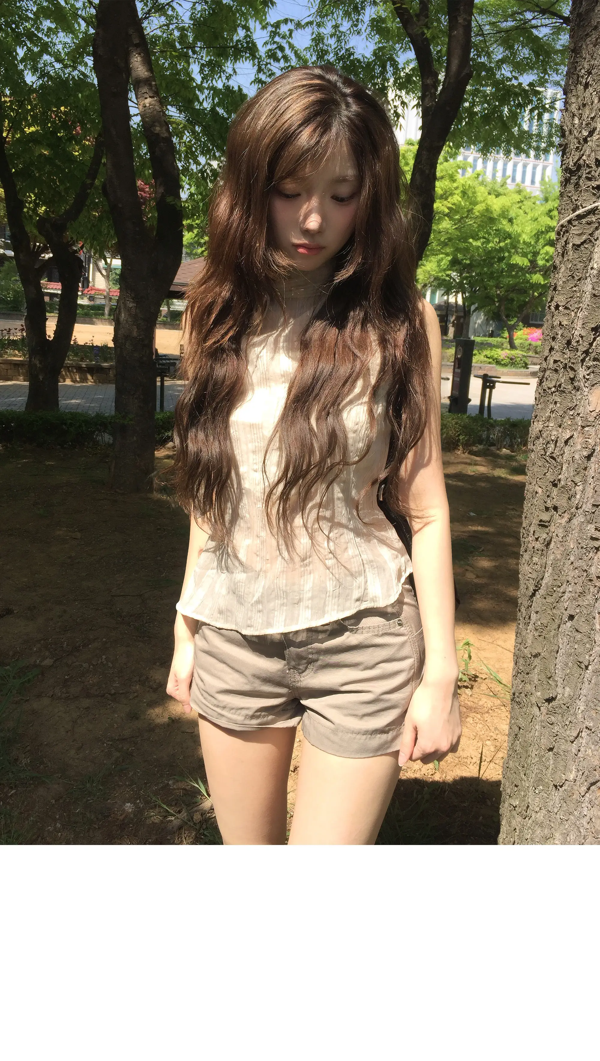 레트로 스탠드 칼라 홀터넥 리본 타이 주름 체크 민소매 셔츠 상세 이미지 15