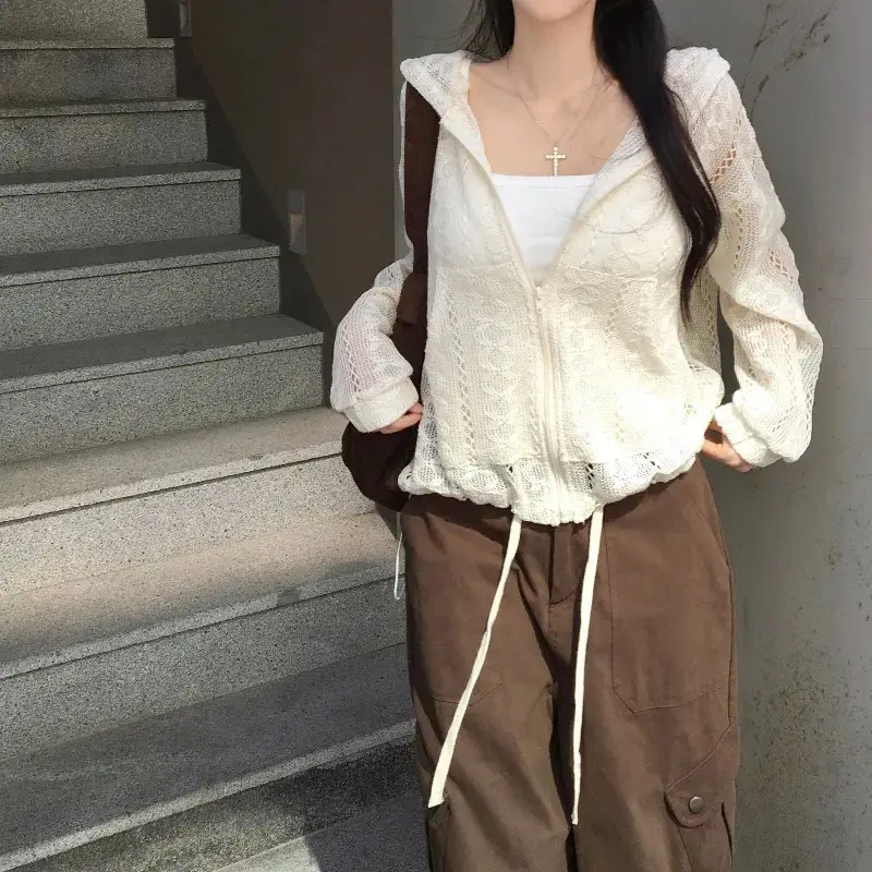 크로셰 오픈워크 지퍼 니트 후드 가디건 상세 이미지 10