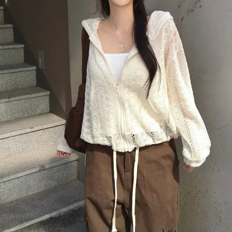 크로셰 오픈워크 지퍼 니트 후드 가디건 상세 이미지 11