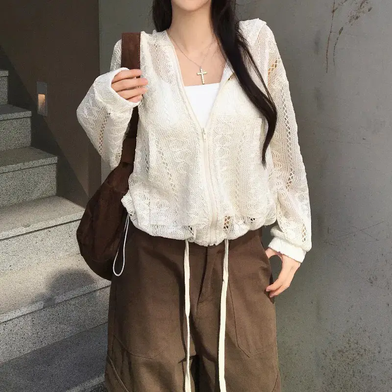 크로셰 오픈워크 지퍼 니트 후드 가디건 상세 이미지 12