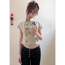 批发chic 韩版双排扣 短袖上衣