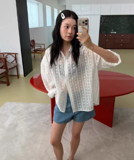 재고 있음 chic 새로운 한국 스타일 개성 양면 자수 루즈핏 셔츠