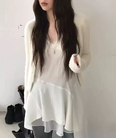 재고 있음 chic 레이스 캐미솔 불규칙 밑단 만나는 조끼 여성