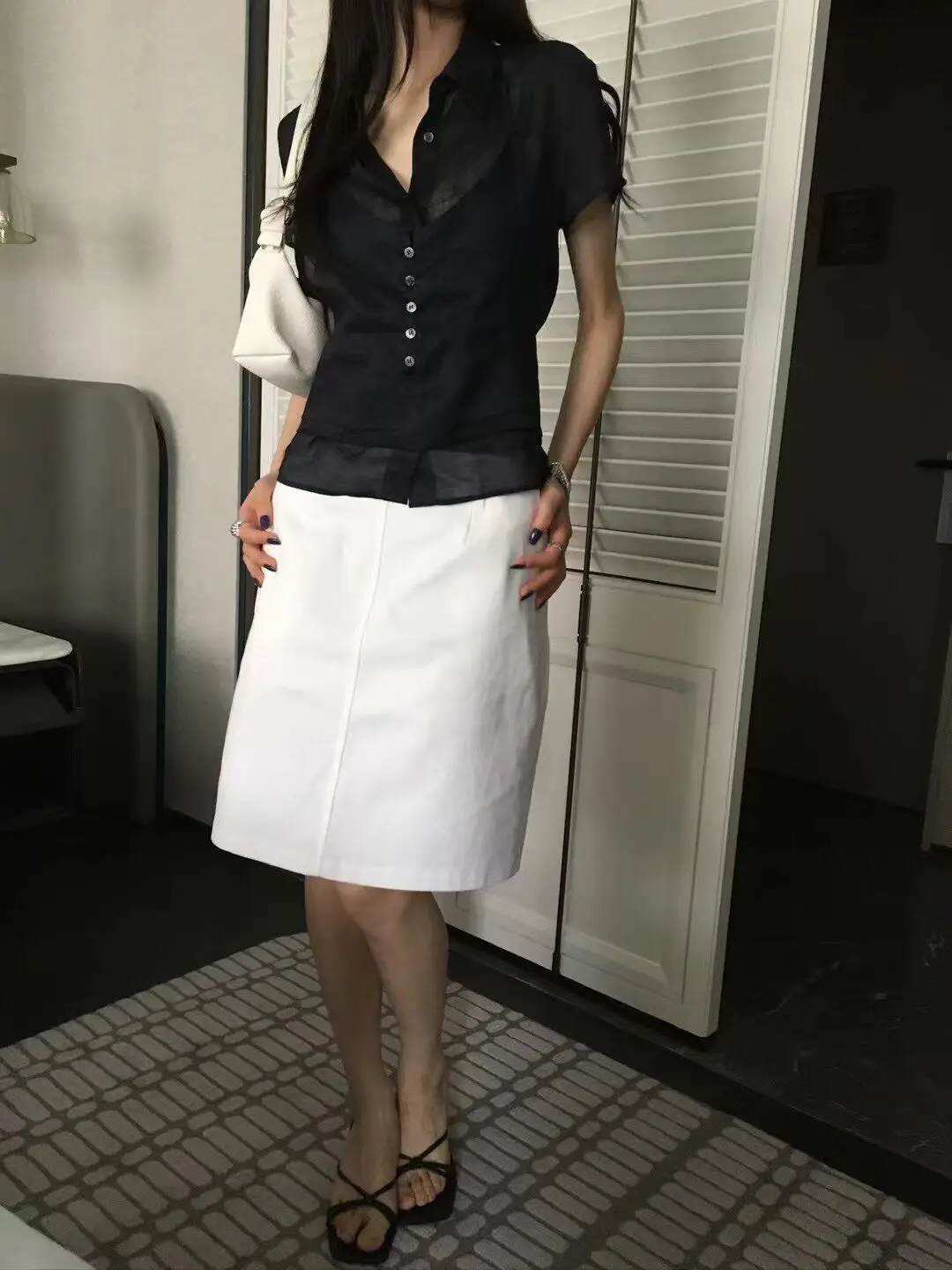 폴드 칼라 홀터넥 세트 반소매 셔츠 상세 이미지 9