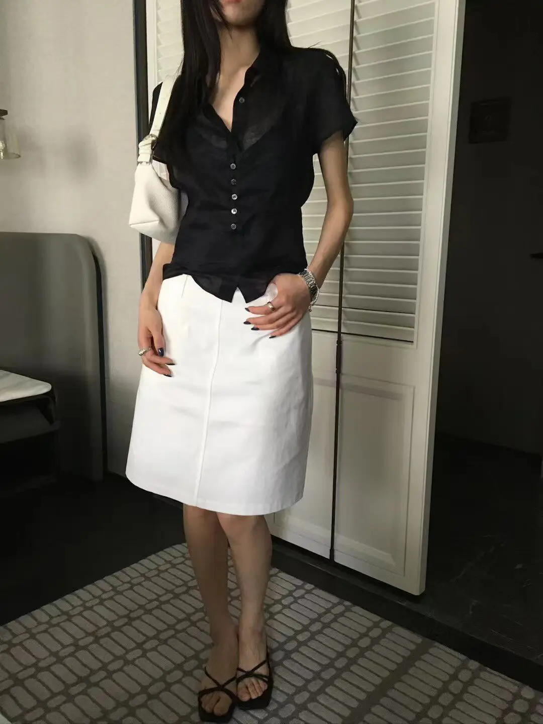 폴드 칼라 홀터넥 세트 반소매 셔츠 상세 이미지 12