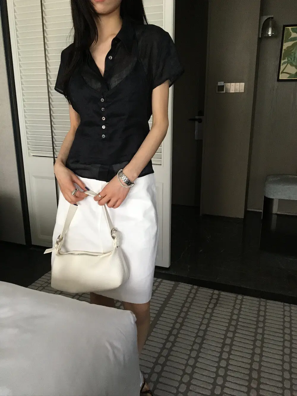폴드 칼라 홀터넥 세트 반소매 셔츠 상세 이미지 13