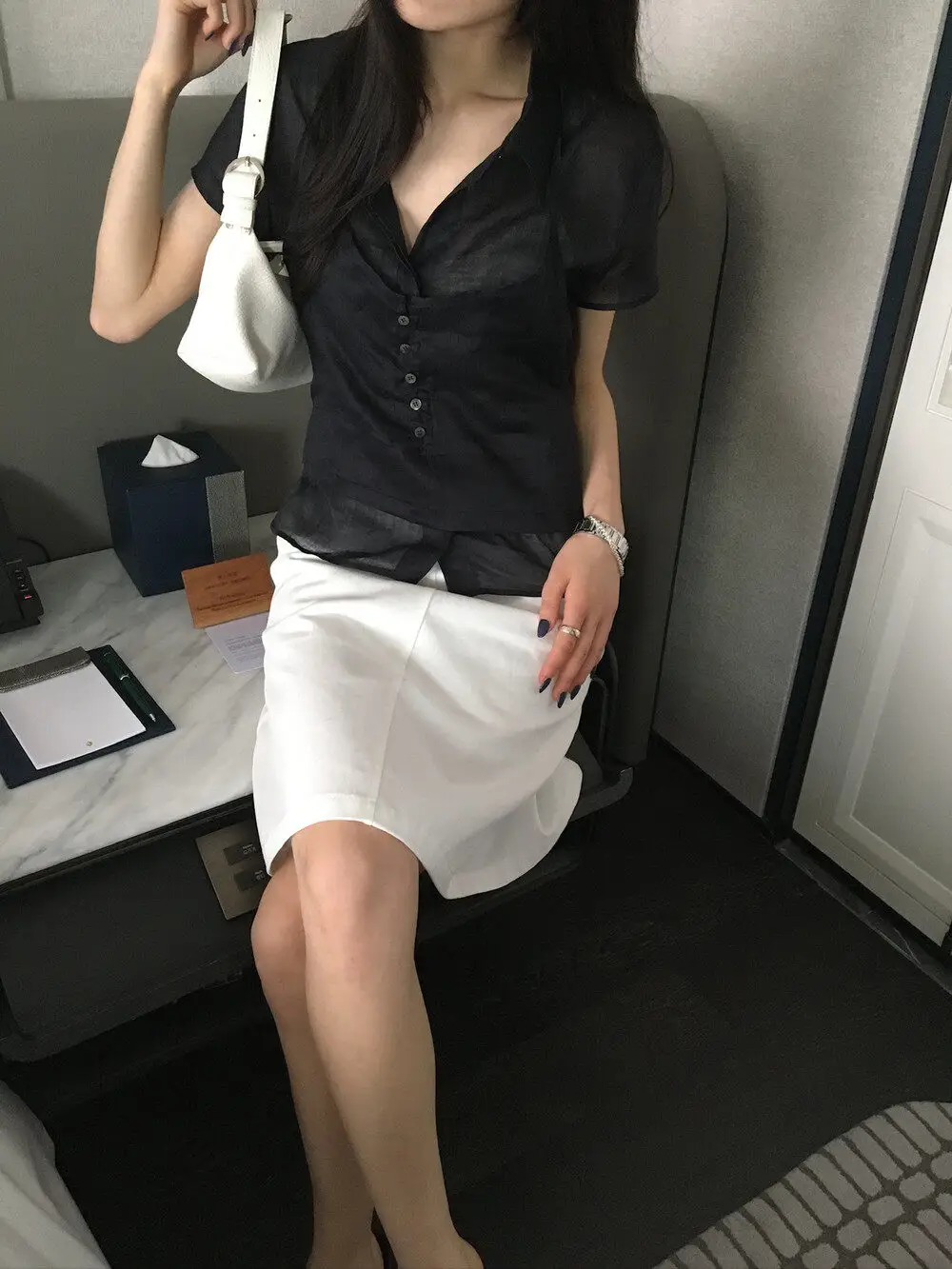 폴드 칼라 홀터넥 세트 반소매 셔츠 상세 이미지 14