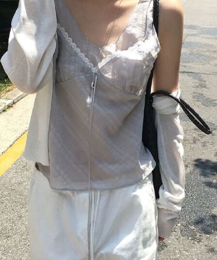 재고 있음 한 부서 순수한 욕망 바람 레이스 레이스 캐미솔 프랑스식 품격 작은 대중 빛 ~을 통해 레이스업 페이크 레이어드