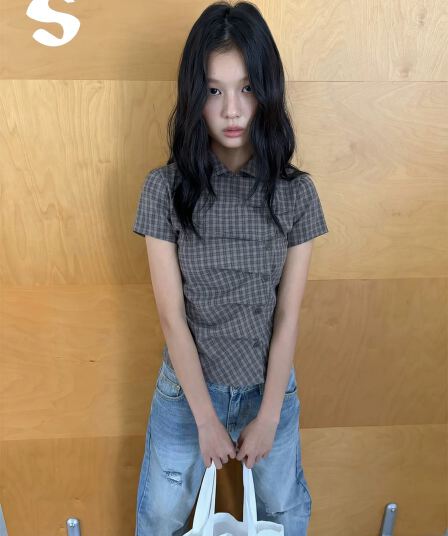 재고 있음 chic 여름 측면 단추 열기 아크 폴로 칼라 반팔 셔츠 2 색