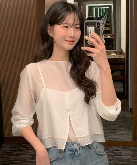 재고 있음 chic 품격 반하이넥 단색 다용도 일상 출퇴근 긴팔 셔츠 투피스 세트