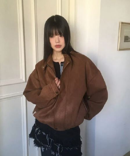 있음 선적 chic 가을 겨울 레트로 스탠드 칼라 지퍼 오토바이 재킷 여성 코트