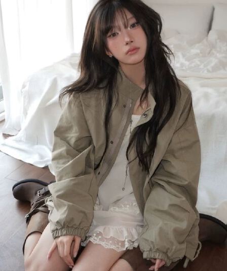재고 있음 chic 가을 겨울 다용도 야외 캐주얼 바람 루즈핏 펌프 로프 의류 짧은 외투 26 봄 새로운 여성
