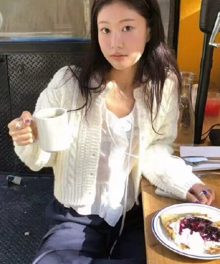 재고 있음 2026 한국 ins 미니멀리즘 마 무늬 쇼트 스타일 니트 오픈 가디건