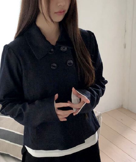 재고 있음 chic 레트로 일본식 작은 대중 폴로 칼라 이중 버튼 재킷 재킷