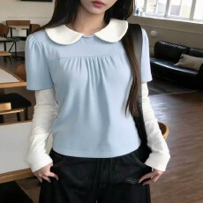 批发有货 26韩系学院风<b class='q'>娃娃领</b>叠穿上衣