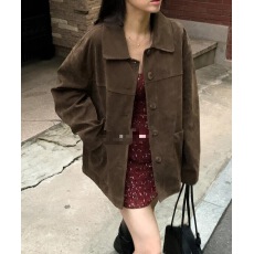 有货  2026新款韩版复古翻领百搭麂皮外套女
