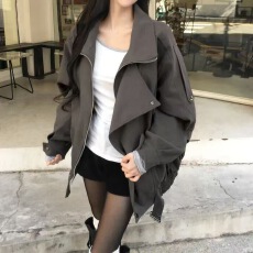 批发26韩国新款解构翻领灰色短外套女款<b class='q'>秋</b>复古休闲宽松夹克上衣