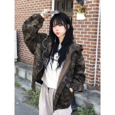 批发有货 chic 迷彩宽松连帽<b class='q'>短</b>外套26秋装东大门新款女