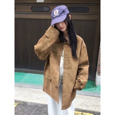批发chic 韩版秋<b class='q'>冬</b>复古美拉德麂皮绒休闲宽松百搭夹克风衣外套大衣
