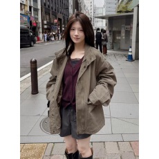 批发2026韩国休闲风水洗宽松立领工装夹克外套女