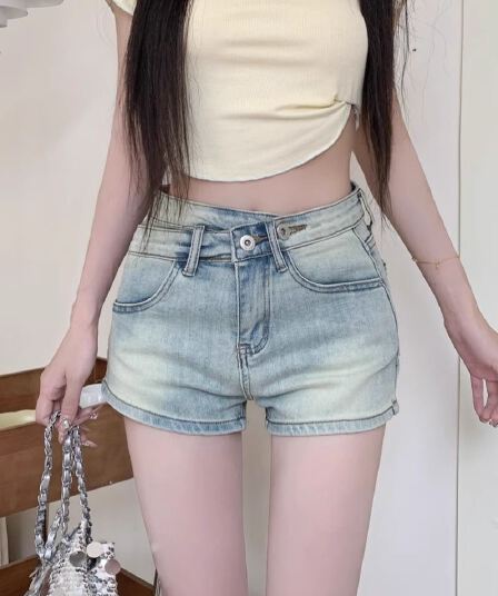 아메리칸 레트로 핫걸 하이 웨이스트 청바지 여성 여름 새로운 디자인 센스 작은 대중 핫 바지 스트레이트 반바지 바지 트렌디