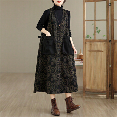 批发秋季新款实拍休闲水洗牛仔印花<b class='q'>背带</b>连衣裙女