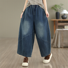 批发新款实拍<b class='q'>文艺</b><b class='q'>范</b>宽松显瘦松紧腰九分阔腿裤女