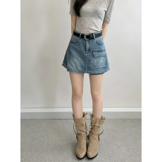 批发欧货<b class='q'>复古</b>牛仔短裤女2026夏季高腰不规则设计百搭休闲A字半身裤裙