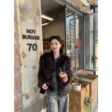 批发实拍实价  新款好成色摩卡灰粽环保狐狸毛皮草上衣外套