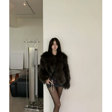 批发实拍实价  新款好成色摩卡灰棕环保狐狸毛<b class='q'>皮草</b>外套上衣女