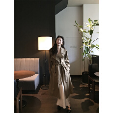 批发实拍实价  新款高级感<b class='q'>双排扣</b>系带收腰长款<b class='q'>风衣</b>外套