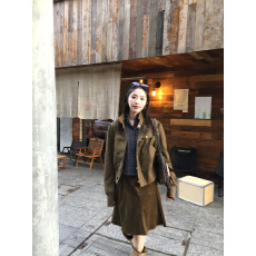 批发实拍实价  复古休闲立领百搭短款机车<b class='q'>夹克</b>外套+蓝色衬衫鱼尾半裙