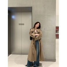 批发实拍实价  新款高级感双排扣系带收腰长款风衣外套