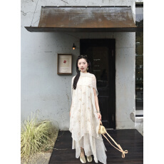 批发实拍实价  新款艺术感层叠薄纱刺绣披肩小众设计感<b class='q'>连衣裙</b>