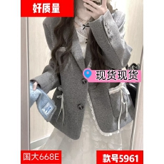 批发Bull0313一个叁漫雪柏林 灰色<b class='q'>西装</b>外套少女蕾丝花边毛呢西服